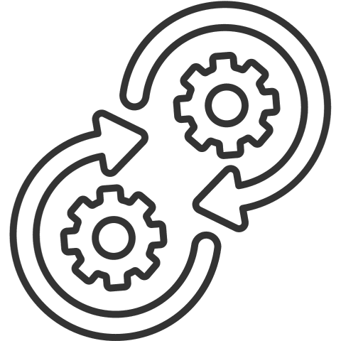 Slow Release Icon cog and arrow icon to demonstrate controlled release fertiliser